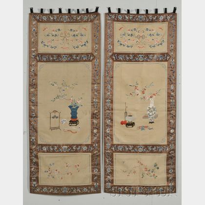 Pair of Embroidered Hanging Panels