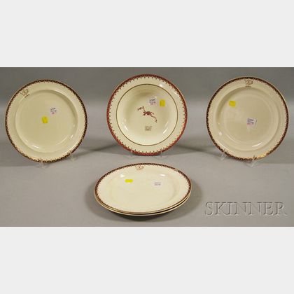 Five Wedgwood Queen's Ware Armorial Decorated Plates