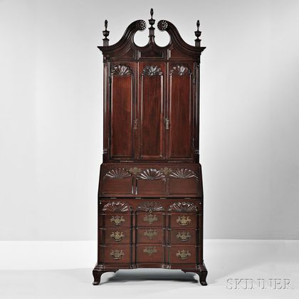 Carved Mahogany Nine-shell Desk/Bookcase, Wallace Nutting