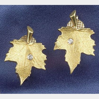 14kt Gold and Diamond Leaf Earclips