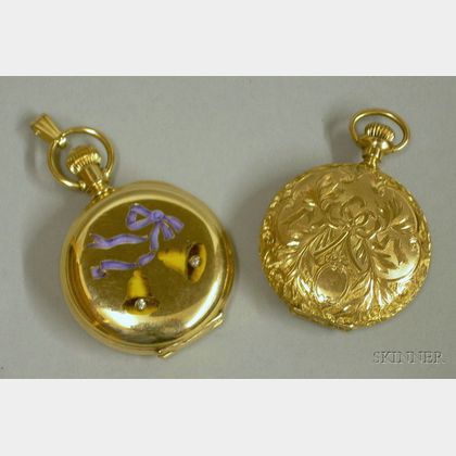Two 14kt Gold Lady's Hunter Case Savonnette Elgin Pocket Watches