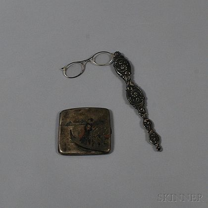 Japanese Silver Card Case and a Sterling Silver Lorgnette