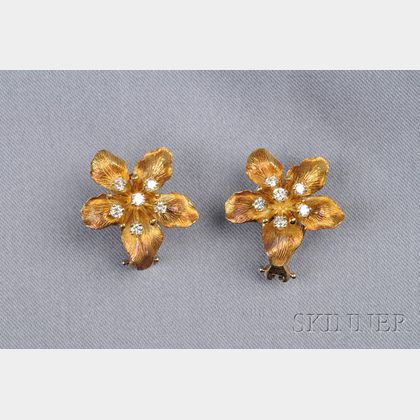 18kt Gold and Diamond Flower Earclips, Tiffany & Co.