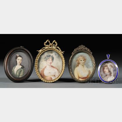 Four Oval-format Portrait Miniatures of Women on Ivory