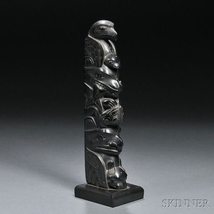 Haida Argillite Model Totem Pole Carving by John Cross (1867-1939)