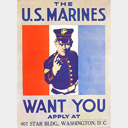 The U.S. Marines Want You U.S. WWI Lithograph Poster