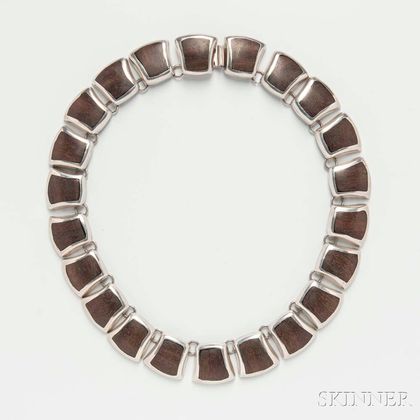 Mexican Sterling Silver and Wood Inlay Necklace