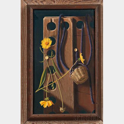 Lodewijk Karel Bruckman (Dutch/American, 1913-1980) Still Life with Wood Block, Flowers, and Purple Yarn
