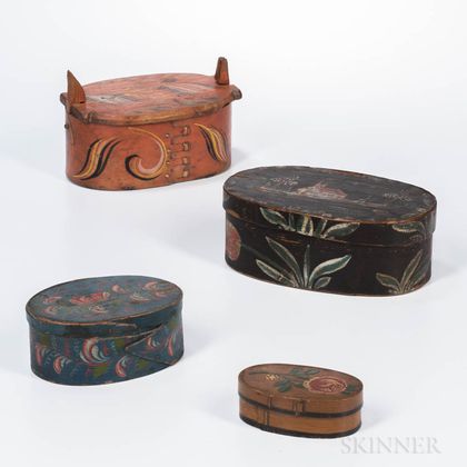 Four Paint-decorated Oval Pantry Boxes
