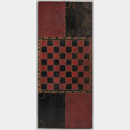 Long Red- and Black-painted Checkers Game Board