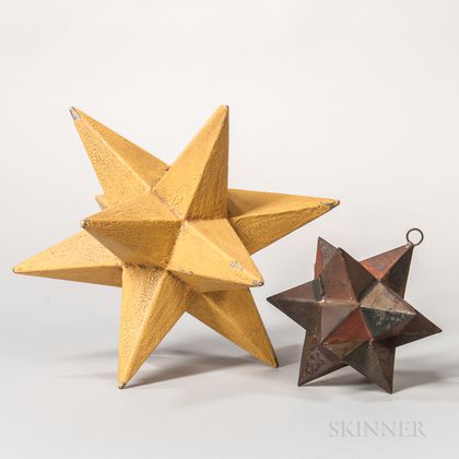 Two Painted Metal Star-form Decorations