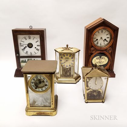 Five Brass and Wood Mantel Clocks