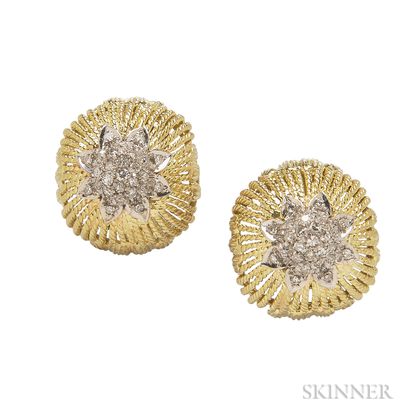18kt Gold and Diamond Dome Earclips