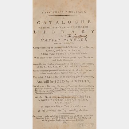 Pinelli, Maffei (d. 1785) Bibliotheca Pinelliana