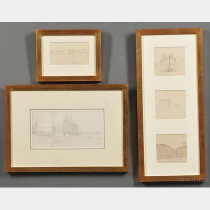 Anglo/American School, 19th/20th Century Five Framed Grand Tour Sketches, including Paestum, Pantheon, and Villa Albani