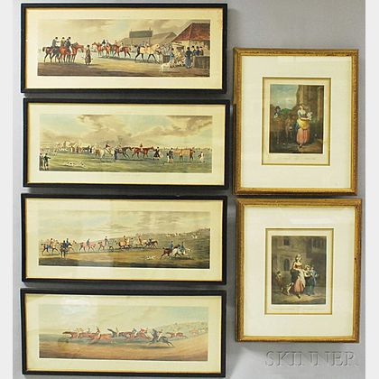 Six Framed Prints: Thomas Sutherland (British, b. 1785) After Alken, Four Framed Fox Hunt Prints: Epsom, Ascot Heath, Ipswich