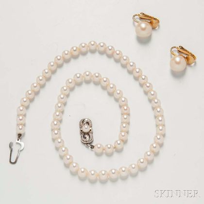 Mikimoto Cultured Pearl Necklace and Earclips