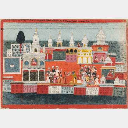 Painting Depicting Krishna Receiving a Garland