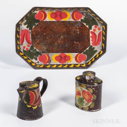 Three Pieces of Paint-decorated Tinware