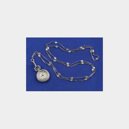 Art Deco Diamond Pendant Watch and Chain