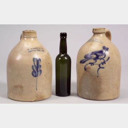 Two Cobalt Blue Decorated Stoneware Jugs