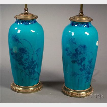 Pair of Turquoise Glazed Earthenware Vases
