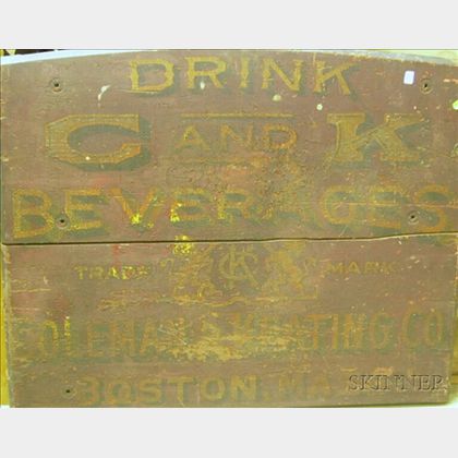 Painted Wooden "Drink C & K Beverages, Coleman & Keating Co., Boston, Mass.," Sign