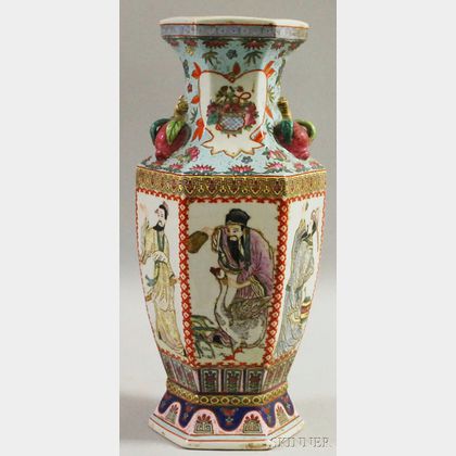Modern Asian Enamel-decorated Porcelain Paneled Baluster-form Vase