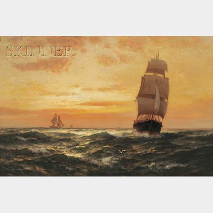 Edward Moran (American, 1829-1901) Ships at Sunset