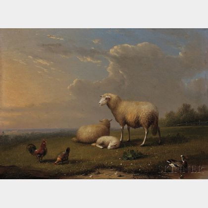 Franz van Severdonck (Belgian, 1809-1889) Sheep with Chickens and Duck