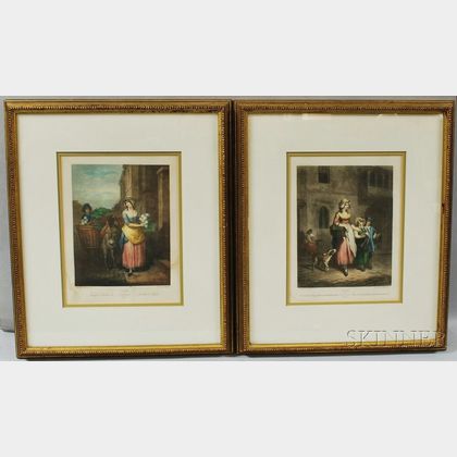 After Francis Wheatley (British, 1747-1801) Two Framed Prints from The Cries of London Series: Two bunches a penny primroses, Plate 1 a