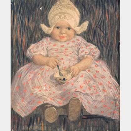 Enhanced Print After Marcia Oakes Woodbury (American, 1865-1913) Seated Dutch Child with a Bowl and Spoon