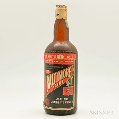 Baltimore Pride Straight Rye Whiskey 7 Years Old 1935, 1 quart bottle 
