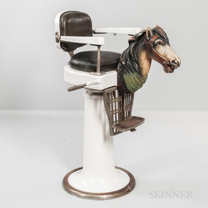 Child's Barber Chair with Carved and Painted Horse Head