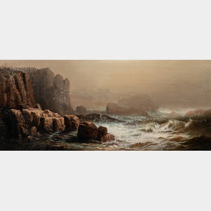 Harrison Bird Brown (American, 1831-1915) Crashing Surf with Cliffs, Probably Grand Manan