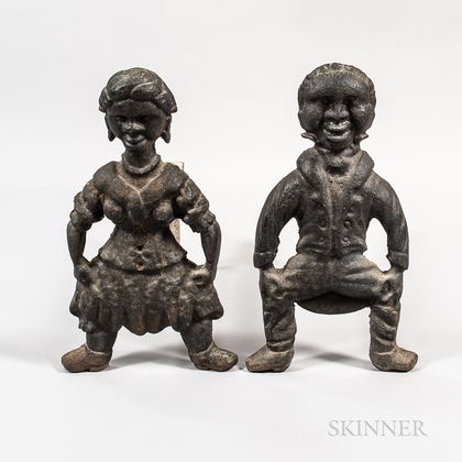 Pair of Cast Iron Black Figure Andirons