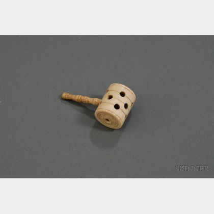 Carved and Pierced Child's Whalebone Rattle