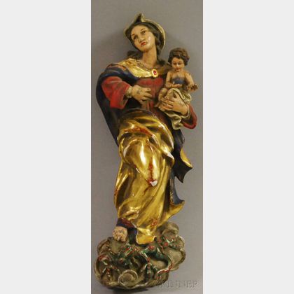 Polychrome Painted Resin Madonna and Child Santos Figure