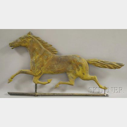 Gold-painted Molded Copper Running Horse Weather Vane