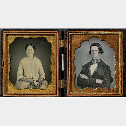 Two Sixth Plate Daguerreotype Wedding Portraits of a Young Man and Woman