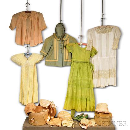 Group of Vintage Children's Clothing and Bonnets