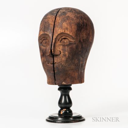 Folk Art Carved Wooden Head of a Man