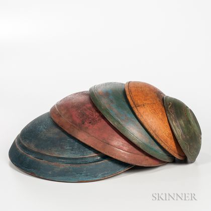 Five Turned and Painted Bowls