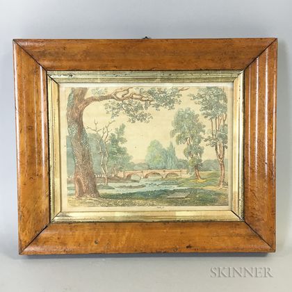 Hand-colored Bridge on the Brandywine, Near Downings Town Print in a Bird's-eye Maple Frame