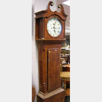 English Oak and Mahogany Veneer Tall Case Clock