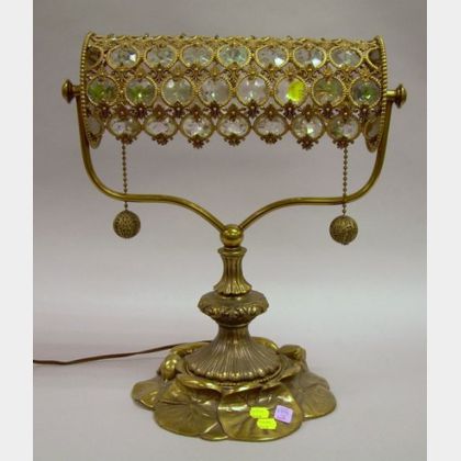 Late Victorian-style Gilt-metal and Faceted Colorless Glass Prism Table Lamp. 