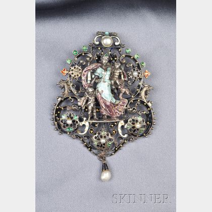 Renaissance Revival Silver and Enamel Pendant/Brooch, Austria-Hungary