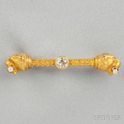 Antique 14kt Gold and Diamond Bar Pin