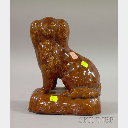 Bennington-type Glazed Stoneware Seated Spaniel