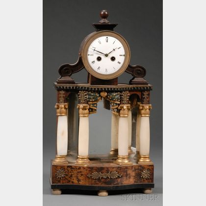 Biedermeier Painted and Parcel-gilt, Onyx, and Gilt-metal-mounted Mantel Clock